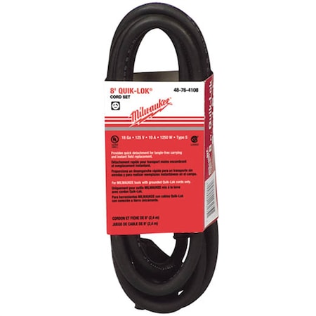 Milwaukee Tool MilwaukeeÂ® 8 ft. QUIK-LOK w/ Twist Style 18 Gauge Plug Cord 48-76-4108